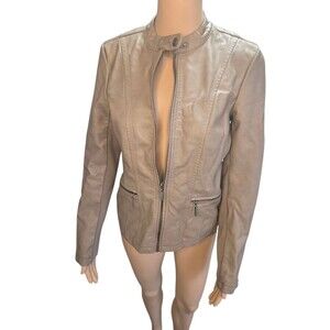 Mo-Ka women's XS brown full zip Polyurethane jacket mixed material zippers